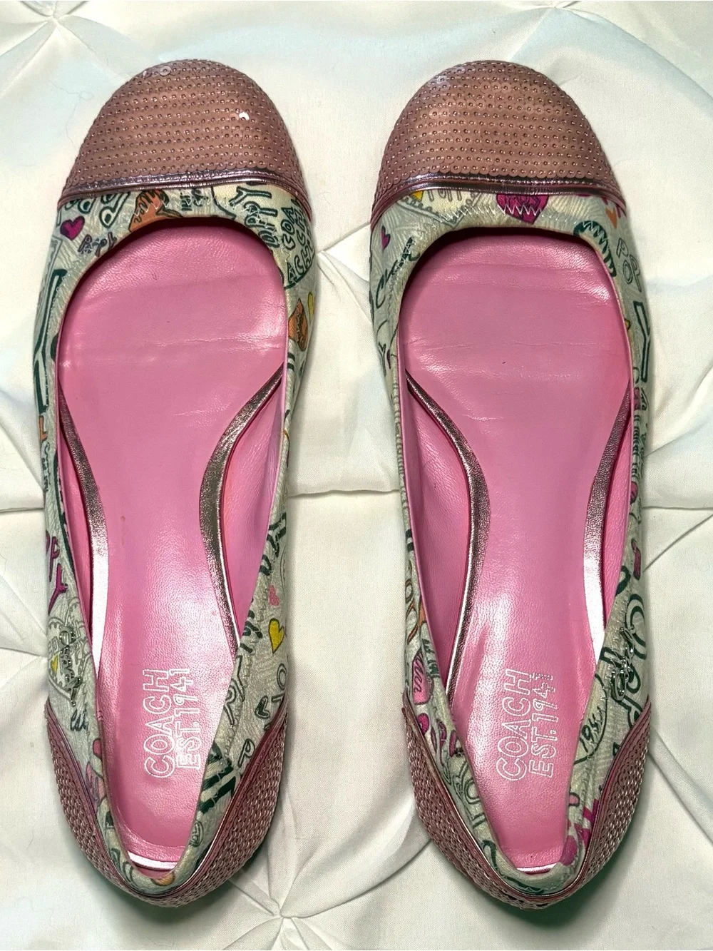 Coach Poppy Graffiti Y2k Sequin Ballet Flats, Women’s Size 8